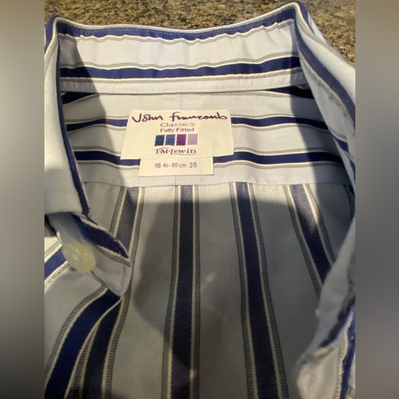 John Francomb Men's Striped Blue and White Shirt 16 Neck - Picture 2 of 2